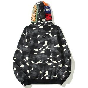 BAPE Shark Full Zip Hoodie Gray Camo Patch Logo Size L Made in Japan